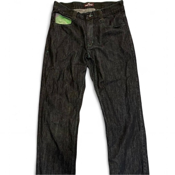 Red Ape Other - Vintage Red Ape Y2K Baggy Jeans Black Denim Green Contrast Stitching Size 34